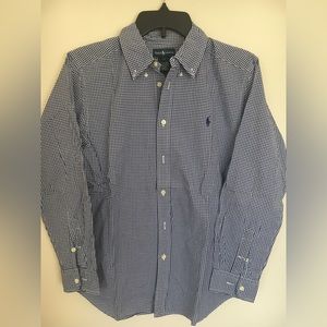Polo Ralph Lauren Boys Checkered Navy Blue Button Down Shirt Size Large